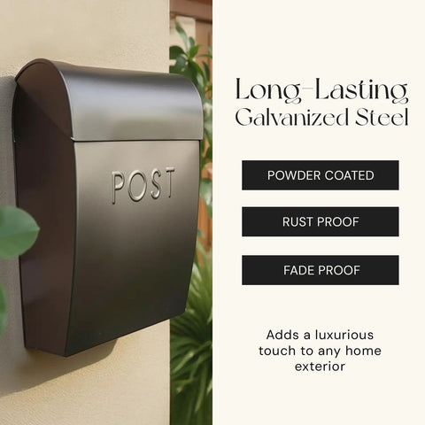 Extra Large Outdoor Wall Mount Mailbox Black Waterproof Parcel Box 15.07 By 12.44 By 5.39 Inches With 8.98 Inch Mounting Spacing
