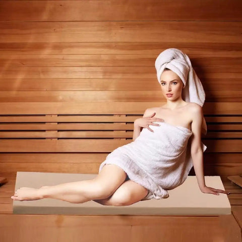 Cozy Sauna Seat Cushion and Thick Bench Pad for Infrared Saunas Waterproof Insulated Non Slip Seat Mat Comfortable Bench Pillow Khaki in use