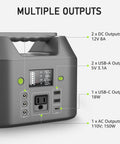 Portable Power Station 150W 155Wh With 110V AC Outlet Six Outputs External Battery Pack Lightweight Backup Power For Laptops On The Go Home Or Camping LED Light Quiet 4 Lb Compact Power Bank with multiple outputs and LCD display