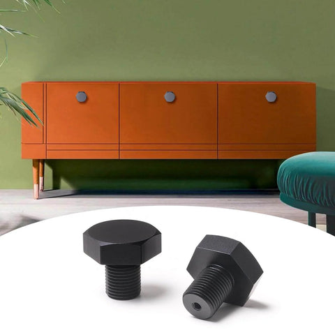 Six Piece Aluminum Hex Knob Set For Cabinets Black Brushed Finish With Single Hole Drawer Handles For Kitchen Cabinets Bathroom Dresser Shoe Wardrobe Hardware Upgrade Your Look With Grippy Comfort 1.18 Inch Diameter Rddconkit, shown installed on orange cabinet