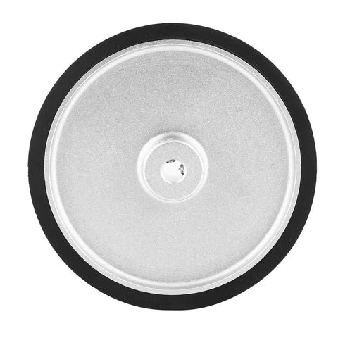 Pro Grade 250Mm Polyurethane Encoder Measuring Wheel showing black rubber tread and aluminum body from top view.