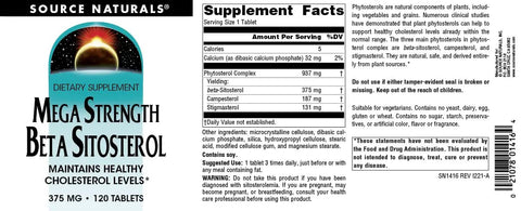 Heavy Duty Beta Sitosterol Capsules 375 Milligrams 120 Count in a supplement facts format for health support.