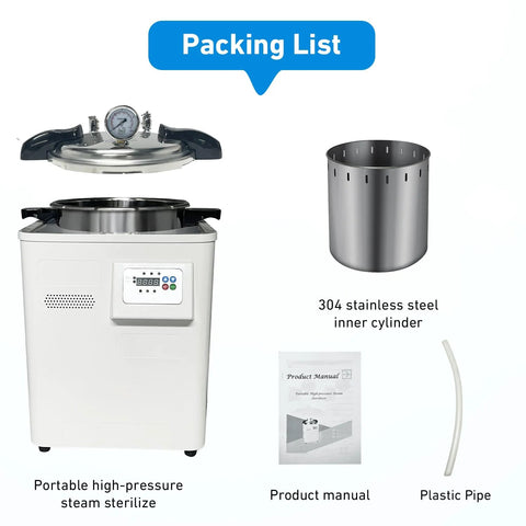 West Tune 18L autoclave sterilizer with LED display; white body, stainless-steel inner cylinder, lid with gauge.