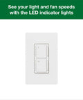 Maestro Dual Fan And Light Dimmer Switch For Dimmable LEDs Incandescent And Halogen Bulbs Single Pole White Finish with LED indicators