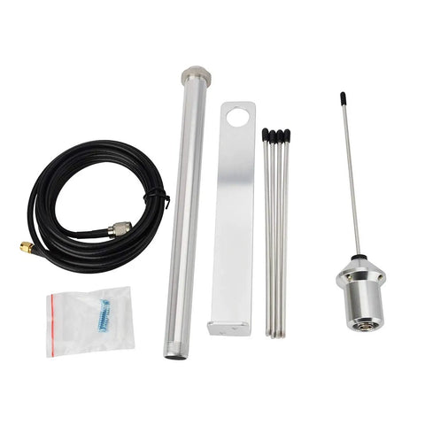 433MHz 3dBi Omni Antenna With 9.8 Ft RG58 Coax Cable 50 Ohm GSM Antenna SMA Male Plug Mount Bracket components laid out