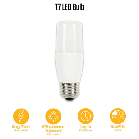 8W LED T7 Frosted Light Bulb 60W Equivalent Warm White 3000K 800 Lumens E26 Base Frost Finish A Total No Brainer For Ceiling Fans Lamps Pendants And Enclosed Fixtures