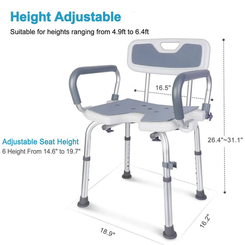Heavy Duty Shower Chair With Detachable Arms And Back 350 lb Capacity Non Slip Bath Seat with height adjustable legs and backrest