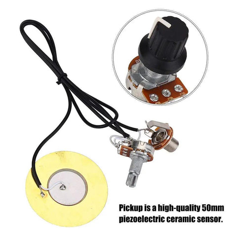 Plug And Play Ready Piezo Pickup Wiring Kit With 50mm Transducer, Prewired Amplifier, And 6.35mm Output Jack For Cigar Box Guitars