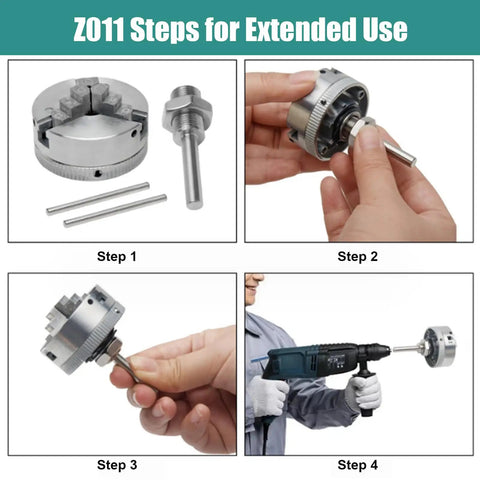 Zinc Alloy Rock Solid Four Jaw Lathe Chuck Kit With Connecting Rod And Wrench during assembly steps for wood turning.