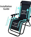 Heavy Duty Zero Gravity Chair Replacement Cords Set Of 4 Black Installation Guide showing rope positions and reeling directions.