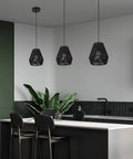 7 Inch Woven Rattan Pendant Light Black Boho Basket Fixture For Farmhouse Kitchen Island, Bedroom, And Living Room Modern Hanging Lamp Set Of 3