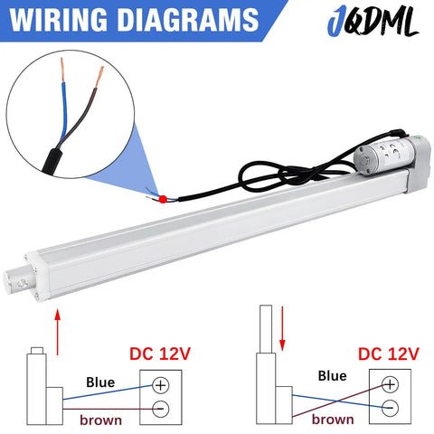 12V High Speed Linear Actuator With 6 Inch Stroke, 66 Lbs Load, Wiring Diagram