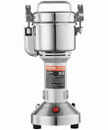 Front view of Beast Power 2000W Electric Grain Mill Grinder with 750g Capacity for dry grains, spices, coffee beans, stainless steel body
