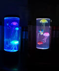 Jellyfish Lava Lamp 16 Color Changing USB LED Night Light Mood Lamp For Home Office Decor, glowing in vibrant blue and pink hues.