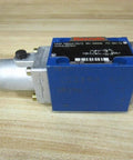 R900415572 Directional Hydraulic Valve 4WMU6E5O with limit switch roller visible, blue and silver body, ideal industrial hydraulics part.