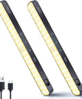 Rechargeable Motion Sensor Closet Lights With Battery Level Display, 60 LED Under Cabinet Lighting, USB C Rechargeable, 2 Pack