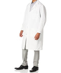 Exterior Pocket Lab Coat for Men in White Medium, Lightweight 5 oz Performance Poplin, full-length front view