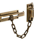 Keyed Chain Door Guard U 9914 In Steel With Antique Brass Finish for swinging screen and storm doors, shown front view.