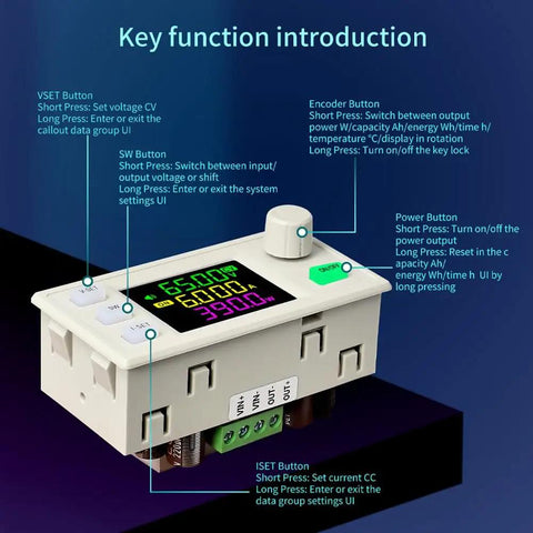 XY6509X CNC Adjustable DC Power Supply CV CC 65V 9A 585W Buck Module with digital display and control buttons.