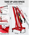 Heavy Duty 2 Ton Engine Hoist Folding Cherry Picker Shop Crane With Hydraulic Tilt Boom and robust outriggers in adjustable position.