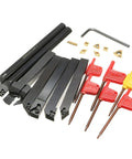 Hilitand Lathe Turning Tool Kit With 1/2 Inch Shank Carbide Inserts, seven piece set with black oxide finish tools and inserts.