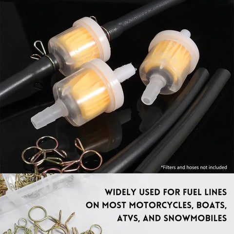 Heavy Duty Spring Hose Clamps Kit 310 Pieces 5 To 13mm with fuel line and assorted metal clamps for ATVs and scooters