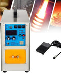 Heavy Duty 15KW High Frequency Induction Heater Furnace Built Like A Tank Water Cooled Forge For Metal Annealing Quenching Melting Fast Heat Up Energy Saving Beast, featuring controls and foot pedal.