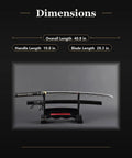 Unsharpened Aluminum Iaido Training Sword For Safe Practice 28.3 Inch Katana Style Iaito with Fuller Groove on Display Stand