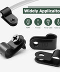 100 Pack 1/4 Inch R Type Cable Clamps Nylon P Type Wire Clips with Screws Included for Quick Mount, black clips and wire