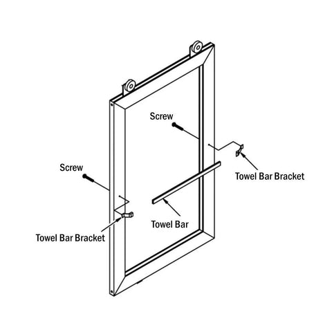 Diagram showing installation of Knockout Bright Chrome Towel Bar with mounting brackets for framed shower doors.