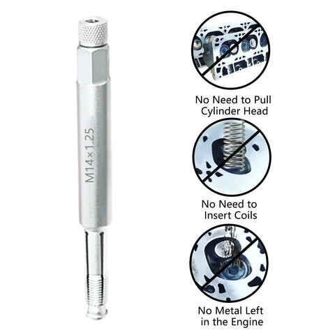DPTOOL 14mm back-tap spark plug thread repair tool, M14x1.25, metal shaft with knurled end