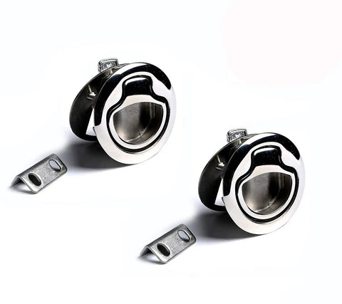 Two Pack Flush Mount Boat Hatch Latch Handle In 316 Stainless Steel, Waterproof Marine Locker Slam Lock, Pull Ring Flush Latch