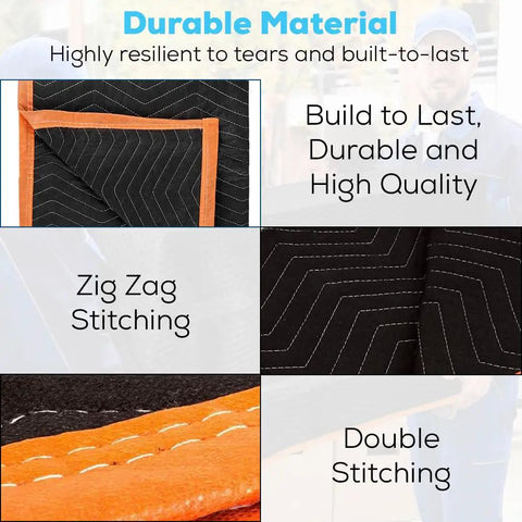 Heavy Duty Padded Moving Blankets 72 By 40 Inches, 12 Pack detail showing zig zag and double stitching
