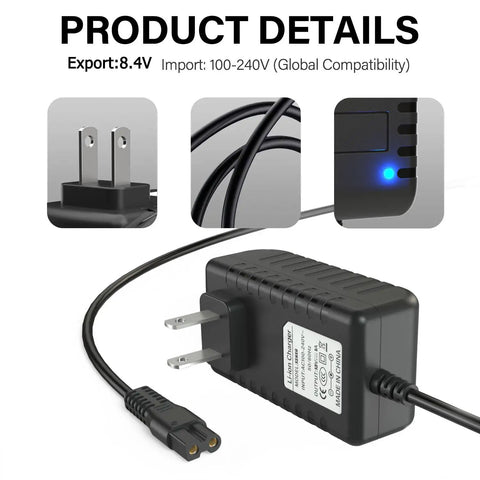 8.4 Volt Charger Replacement For Water Tech Pool Vacuums And Catfish Li Cleaners with five-foot power cord and global compatibility