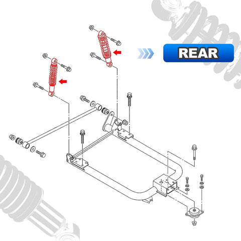 Rear Golf Cart Shock Absorbers Heavy Duty With Steel Springs And Matte Black End Links Solid Replacement Suspension Kit For Yamaha G16 G19 G22 G29 Gas Whips Ready To Roll, detailed diagram showing components.