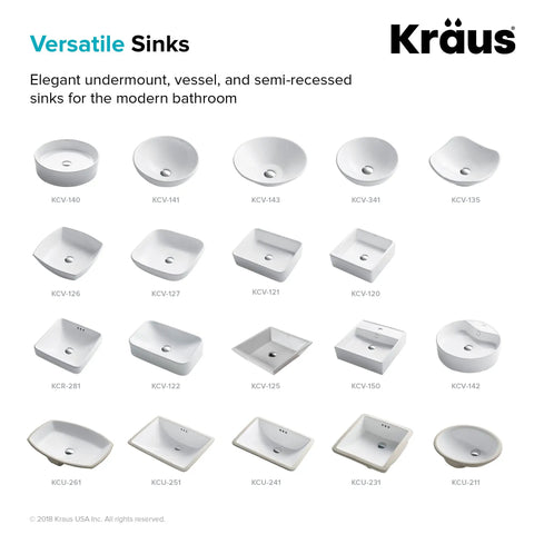Collection of versatile sinks including Elavo Round Vessel White Porcelain Ceramic Bathroom Sink 18 Inch for modern bath design.