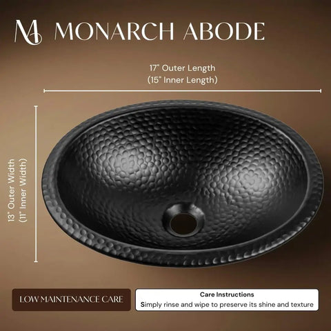 17 Inch Oval Drop In Matte Black Bathroom Sink With Hand Hammered Finish, Top Mount Vanity Sink For Countertop