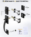 Exploded view of Matte Black Double Front Door Lock Set With Reversible Lever Handle And Dummy Door Handle components