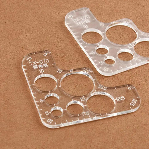 2 Pack Acrylic Circle Template For Leatherworking, Round Corner Ruler And Template Set on a leather surface, TX070 design