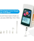 50N Digital Push Pull Force Meter Handheld Tester With Backlit Display 3 Modes For Classroom Lab Use Portable Force Gauge 4 Units Auto Shutdown Great For Teaching And Experiments, white handheld tester with six fixture heads