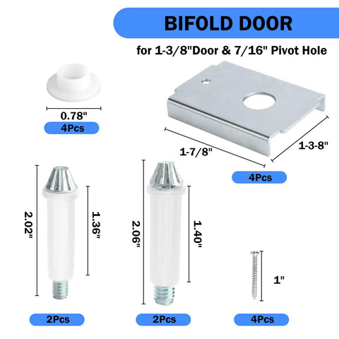 Boss Bifold Door Repair Kit for 1-3/8 Inch Wood Closet Doors, showing pivot bracket, screws, and washers, 4 Pack