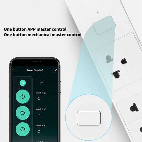 No Fuss Next Gen Smart Power Strip Featuring Lightning Fast Usb C Ports And Ble App Sync Plus Hassle Free Voice Command For Dependable Home Setup Surge Guard showing app control and physical button.