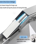 Close-up of sleek invisible concealed hydraulic buffer cabinet hinge, heavy duty rust resistant steel, detailed structure view.