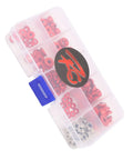 Premium Aluminum CNC Machined RC Screw Washer Kit With Flat Cup Head Washers And Nuts in clear box, Red Anodized