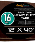 Ultra Heavy Duty 16 Mil Tarp for Car, Boat, Camping and More Waterproof Weatherproof Cover 12 By 40 Brown packaging