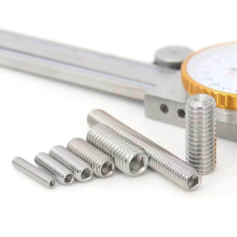 DIY Ready M3 Grub Screws 8mm 0.5mm Pitch, Headless Cup and Flat Point Internal Hex Drive, 304 Stainless Steel, with caliper