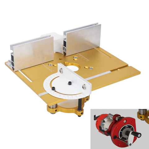 Heavy Duty Aluminum Trimming Flip Plate With Smooth Milling Guide Table Insert for woodworking with a router and control dials.