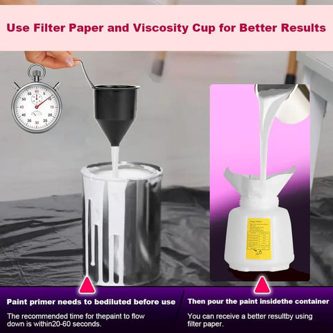Heavy Duty HVLP Electric Paint Sprayer Cranks Out Dang Smooth Durable Coatings For Deck Repair Wall Touch Ups And Furniture Restoration With Zero Hassle Super Quick Setup using a viscosity cup for paint.