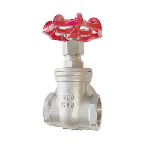 Stainless Steel Gate Valve 1 Inch NPT Female Thread Rotary Valve For Water Flow Control Air Switches Vapor Fuel Lines Sump Pumps And Air Compressors 304 Grade DN25 Heavy Duty High Flow with red handle.