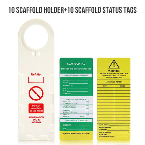 Heavy Duty Scaffold Status Holders And Safety Inspection Tags With Clear Danger Labels For Construction Crews Weatherproof Tear Resistant Build Includes Ten Piece Kit For No Fuss Setup And Serious Job Site Peace Of Mind